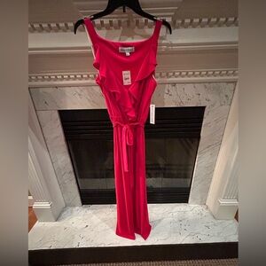 Red sleeveless maxi dress. Tied waste. Size Large. New with tags.